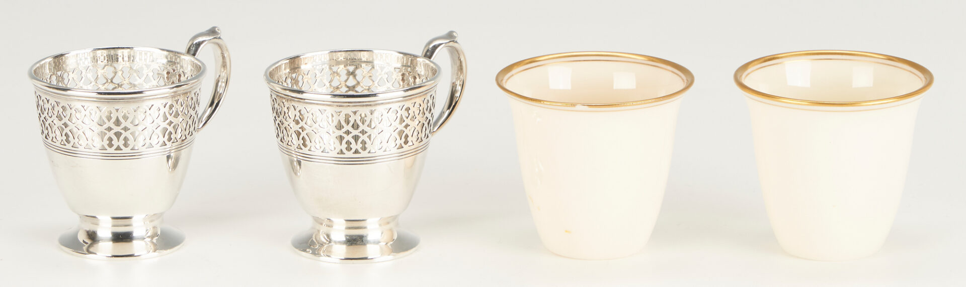 Lot 785: 30 Sterling Cups w/ Porcelain Inserts, Tiffany & Co, Webster, 42 pcs.