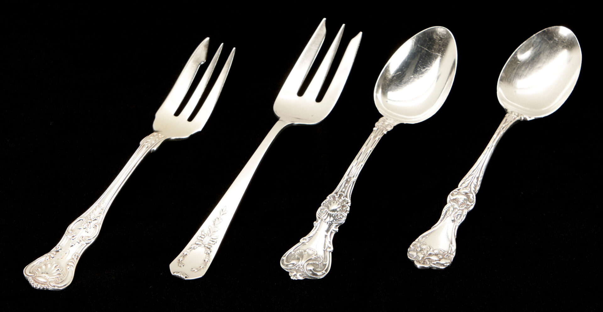 Lot 796: 58 Pcs. Assorted Sterling Silver Flatware, incl. Shell Pattern, American & European Makers