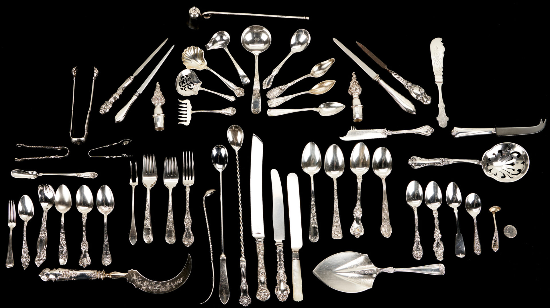 Lot 798: 57 Pcs Asst Flatware Incl. Mostly Sterling, Silver-plate, and Coin