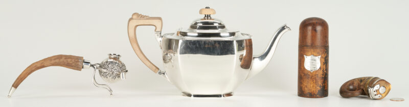 Lot 803: Sterling Silver Teapot, Cigar Lighter, Cigar Holder, Snuff Mull, 4 items total