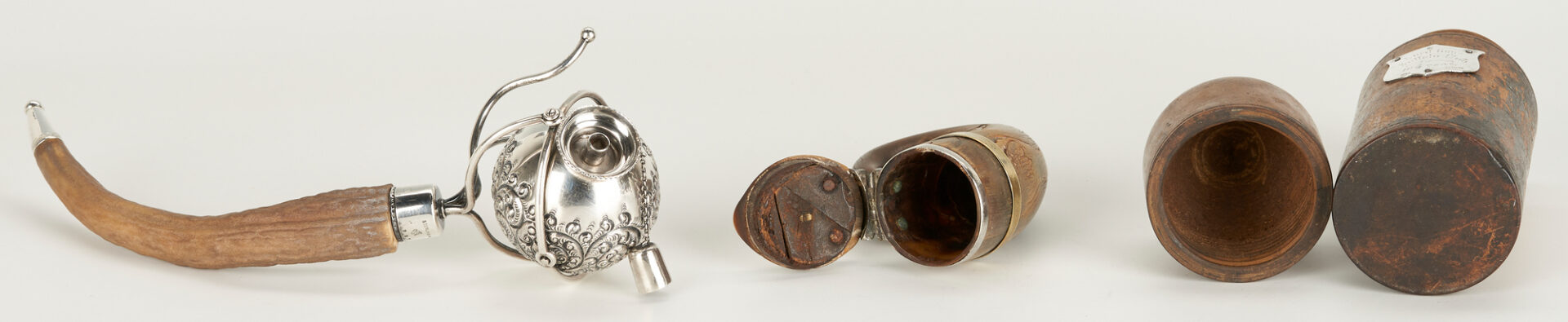 Lot 803: Sterling Silver Teapot, Cigar Lighter, Cigar Holder, Snuff Mull, 4 items total