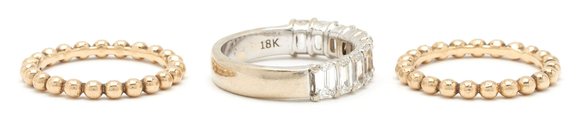 Lot 814: 3 Rings, incl. 18K Diamond Band & Pr. 14K Gold Bands