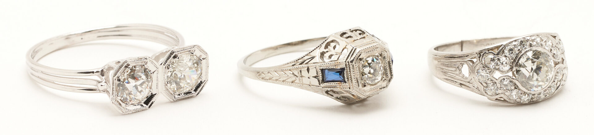 Lot 816: 3 Gold, Platinum, and Diamond Art Deco Rings