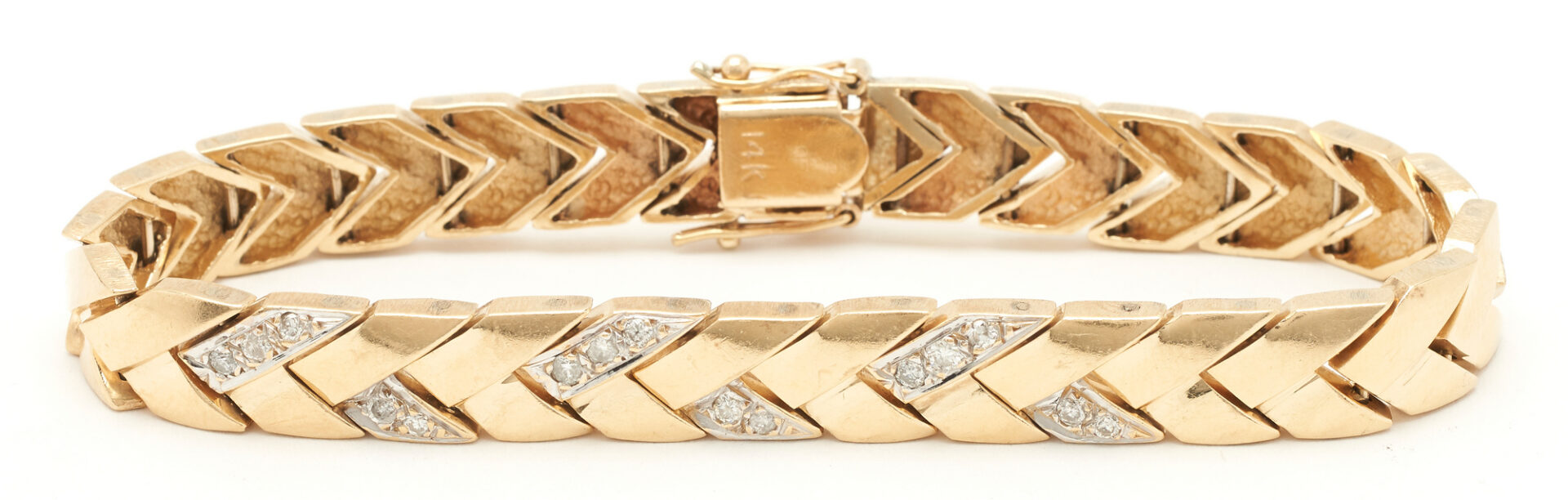 Lot 828: 14K Gold & Diamond Herringbone Bracelet