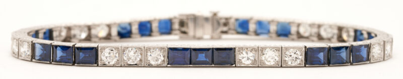 Lot 830: Platinum Diamond & Sapphire Line Bracelet