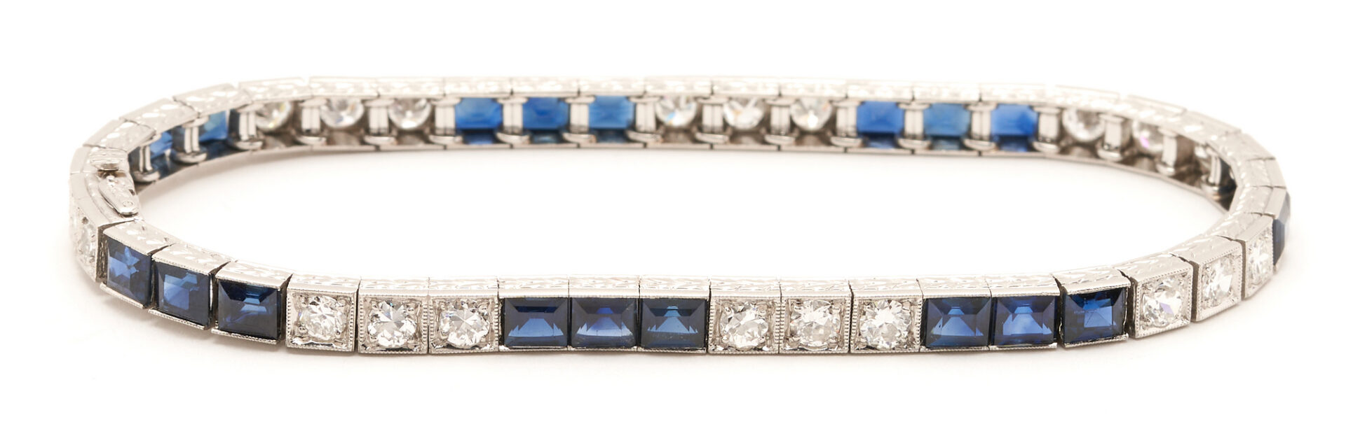 Lot 830: Platinum Diamond & Sapphire Line Bracelet