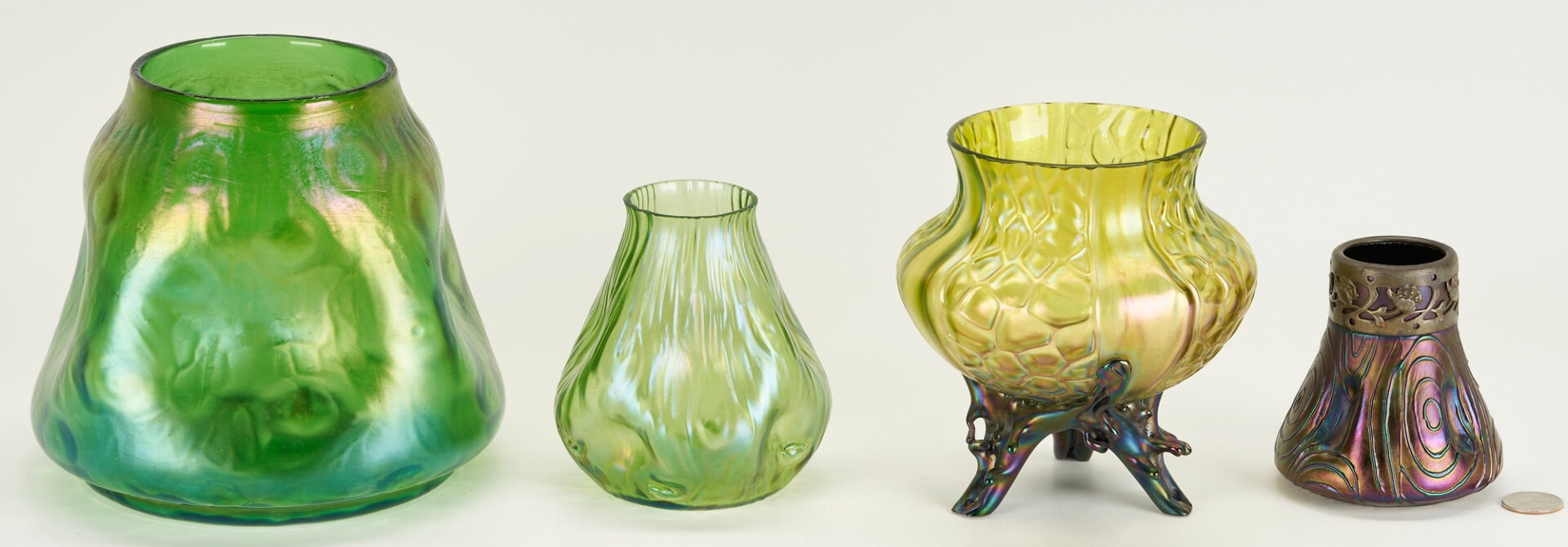 Lot 831: 4 Art Nouveau Iridescent Glass Vases, Loetz & Kralik