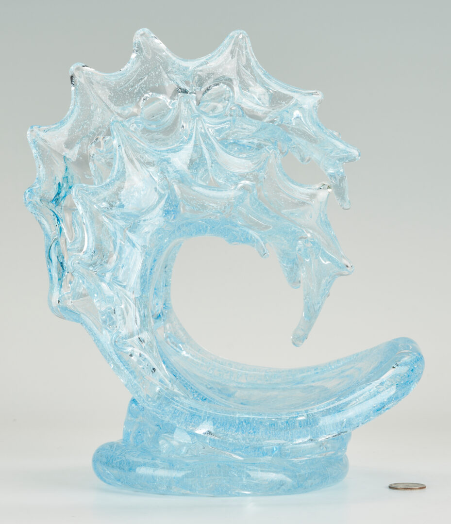 Lot 842: David Wight Art Glass Wave Sculpture on Lighted Base