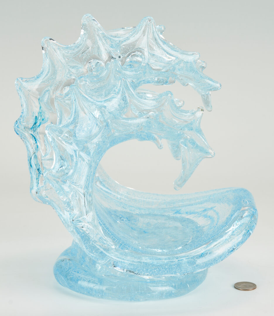 Lot 842: David Wight Art Glass Wave Sculpture on Lighted Base