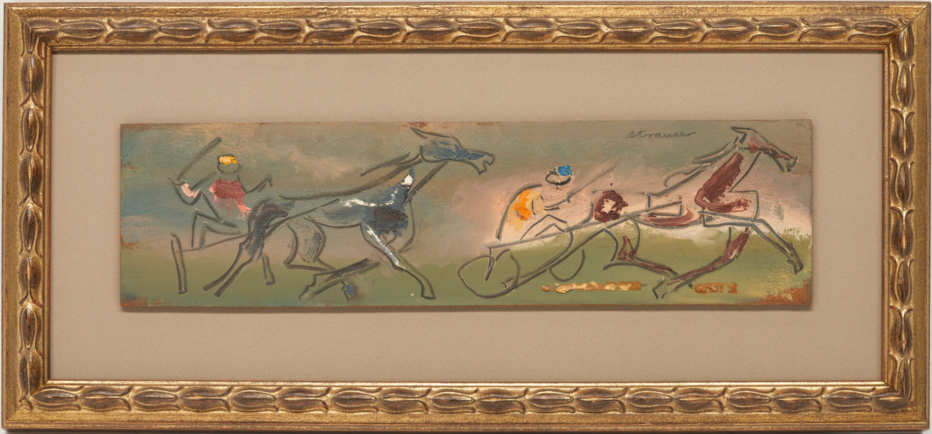 Lot 843: 2 Sterling Strauser Paintings: Seascape and Trotter Race