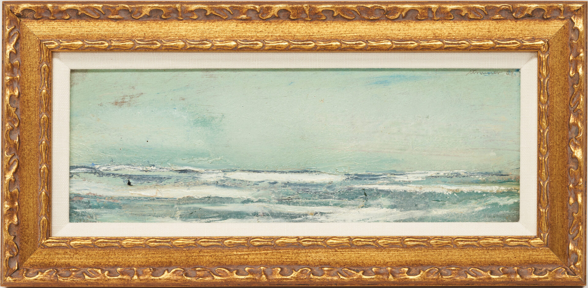 Lot 843: 2 Sterling Strauser Paintings: Seascape and Trotter Race