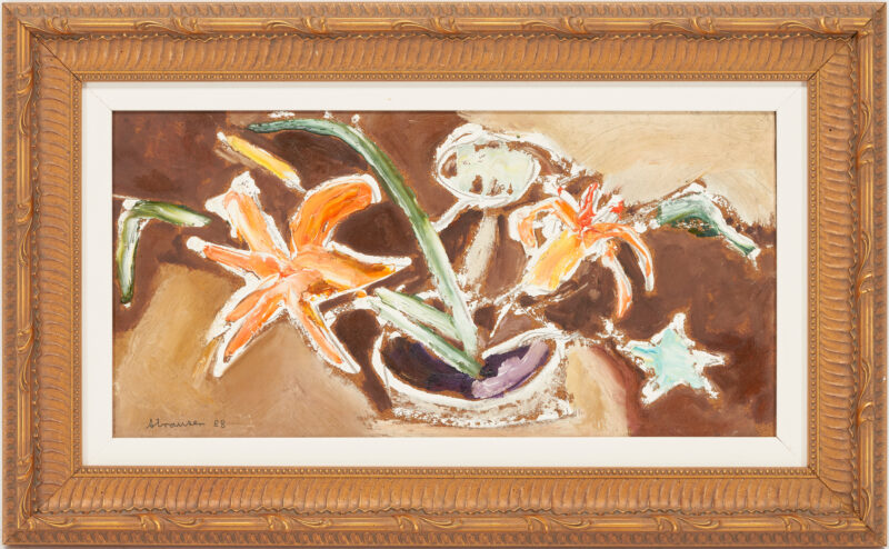 Lot 844: Sterling Strauser O/B Still Life Painting, Flower Pot w/ Lilies