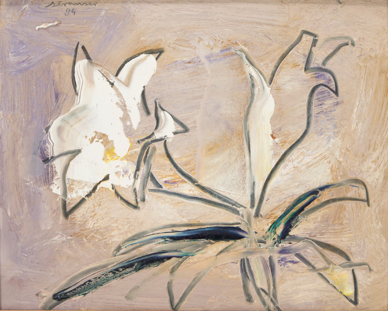Lot 845: Sterling Strauser O/B Orchid Painting