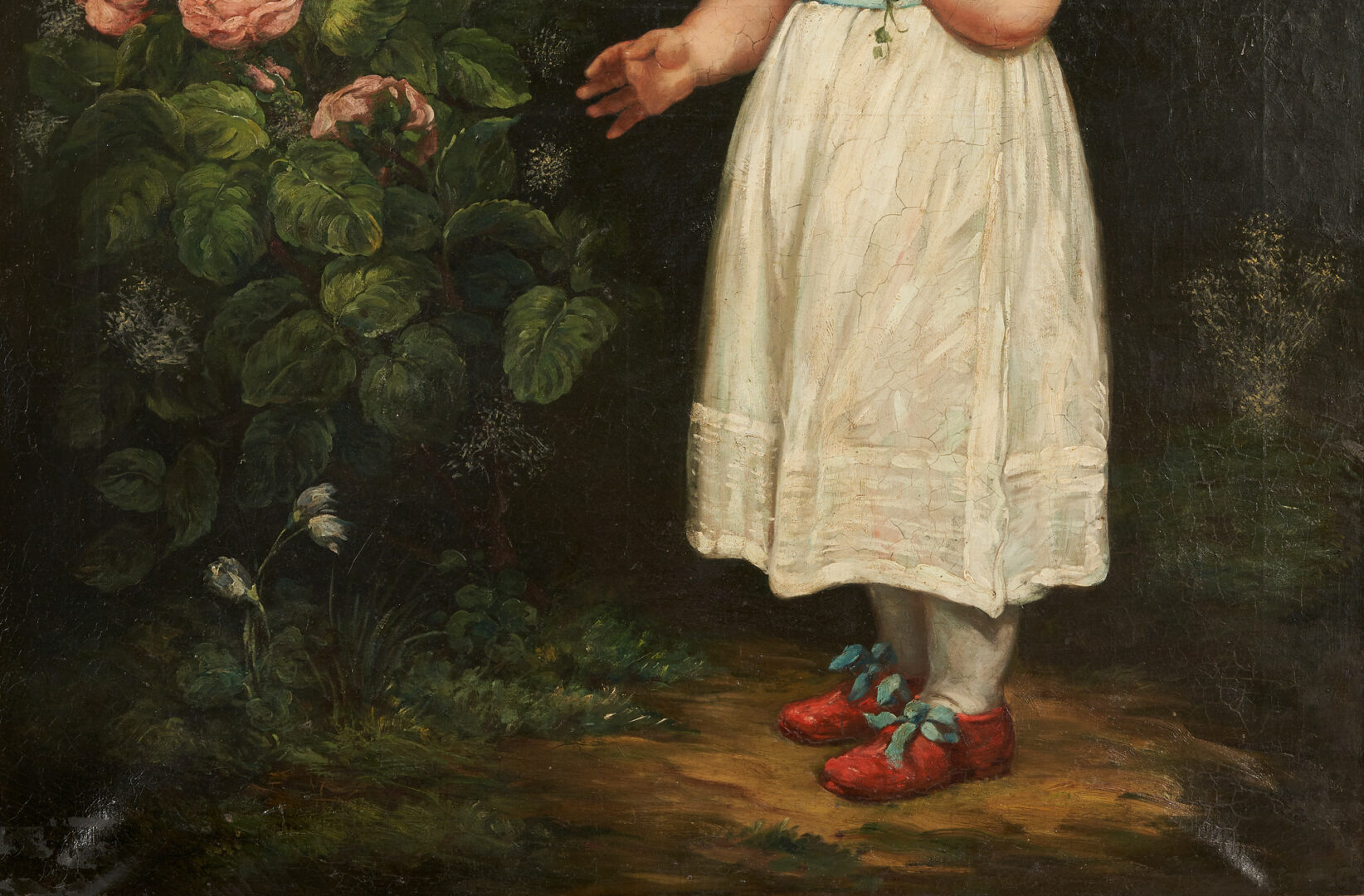 Lot 851: 19th C. O/C Portrait Painting of a Child with Rose Bush
