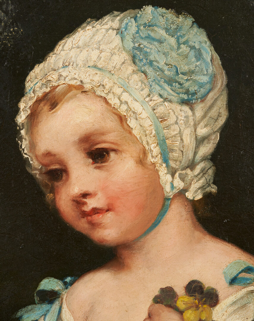 Lot 851: 19th C. O/C Portrait Painting of a Child with Rose Bush