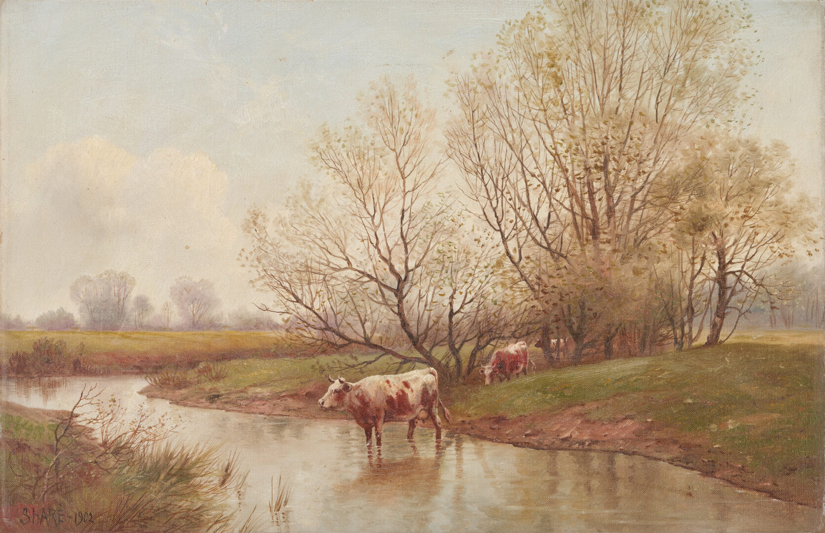 Lot 855: Henry Pruett Share CA O/C Painting of Cattle