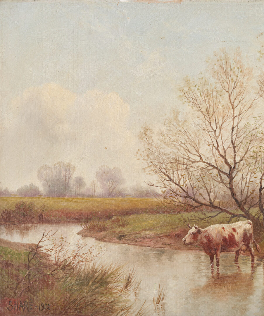 Lot 855: Henry Pruett Share CA O/C Painting of Cattle
