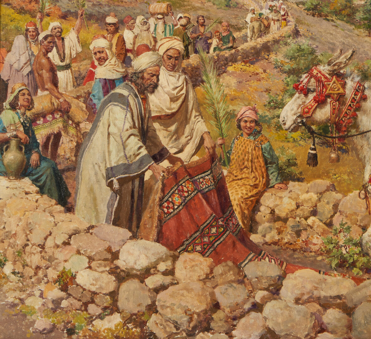 Lot 859: Fortunino Matania O/C Religious Painting, Christ Entering Jerusalem