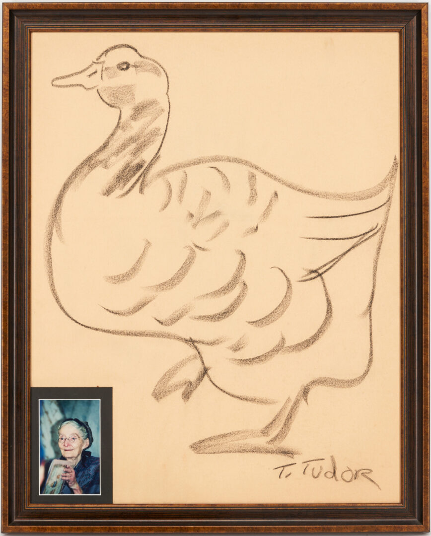 Lot 860: Two Tasha Tudor Original Signed Drawings, Dog and Goose