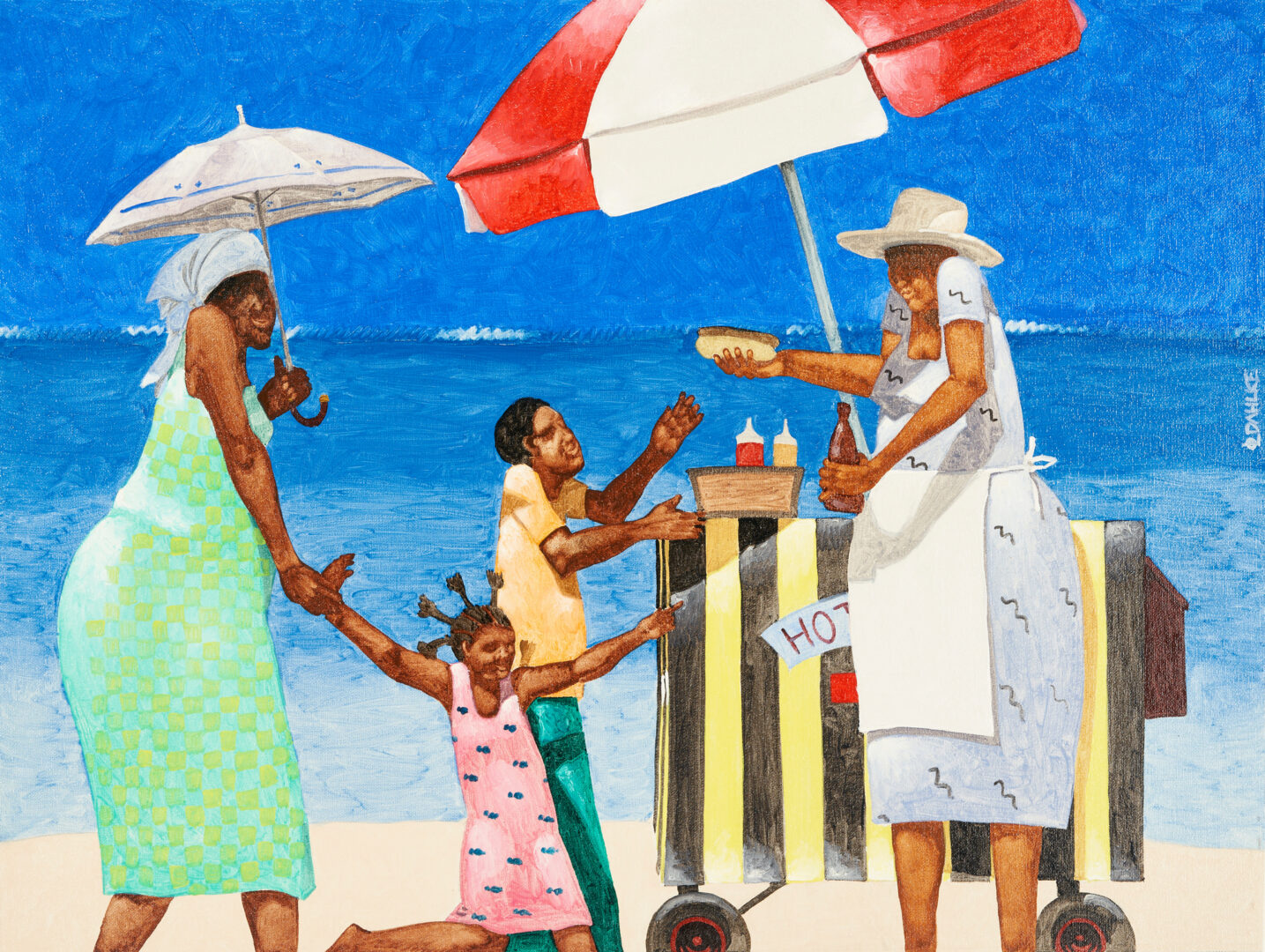 Lot 862: Don Dahlke O/C Caribbean Painting, Hot Dog Vendor