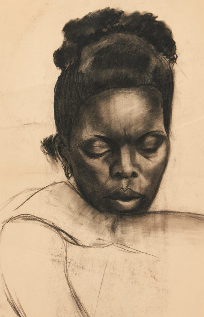 Lot 863: Drawing of African American Woman w/ Nude Sketch verso, WPA era