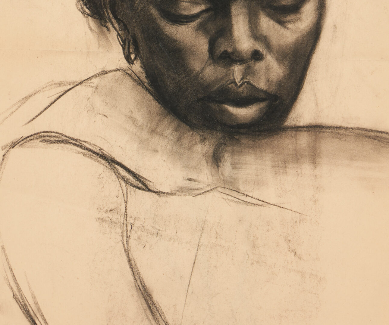 Lot 863: Drawing of African American Woman w/ Nude Sketch verso, WPA era