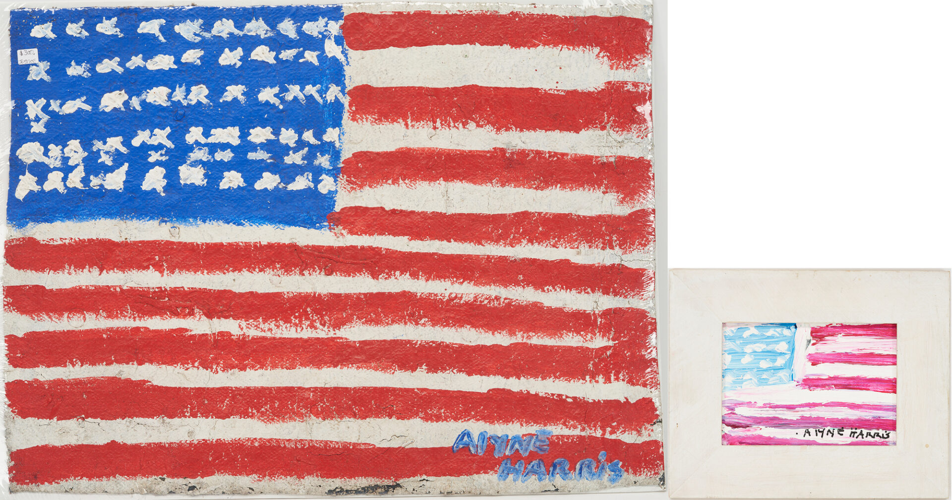 Lot 874: 2 Alyne Harris Folk Art American Flag Paintings