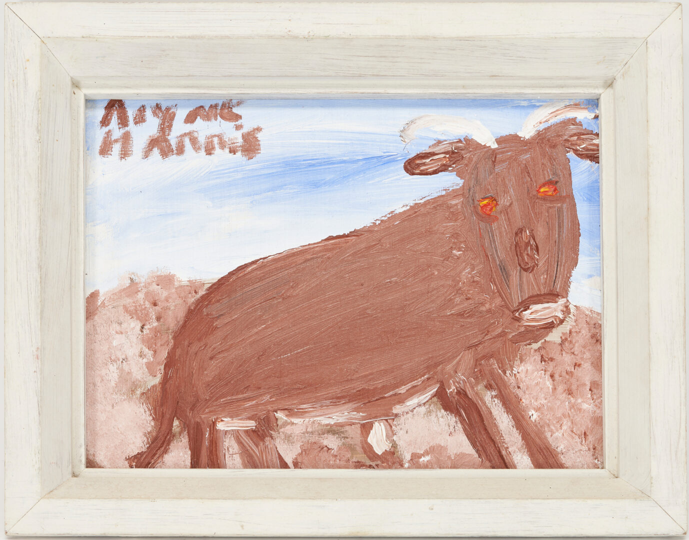 Lot 875: 3 Alyne Harris Folk Art Paintings, Goat, Fish, & Winter Landscape