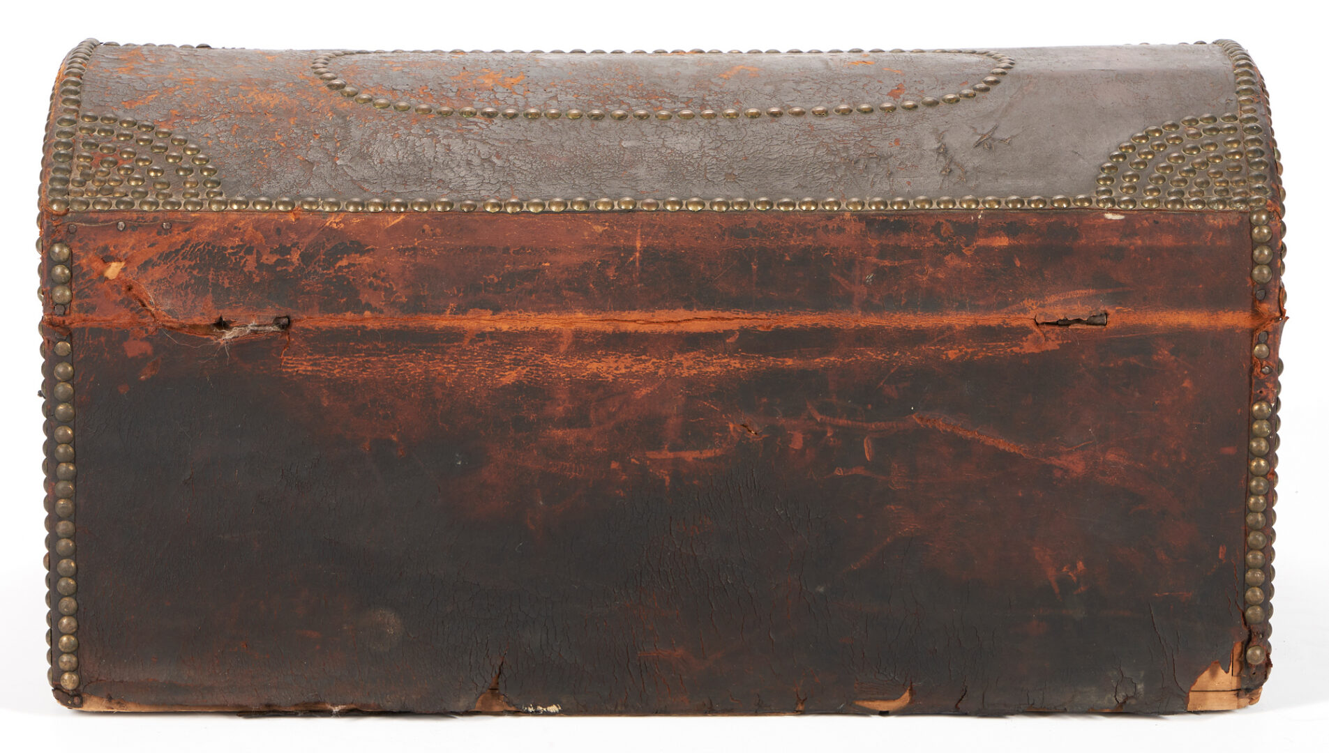Lot 891: Small Leather Dome Top Trunk, Brass Tack Decoration