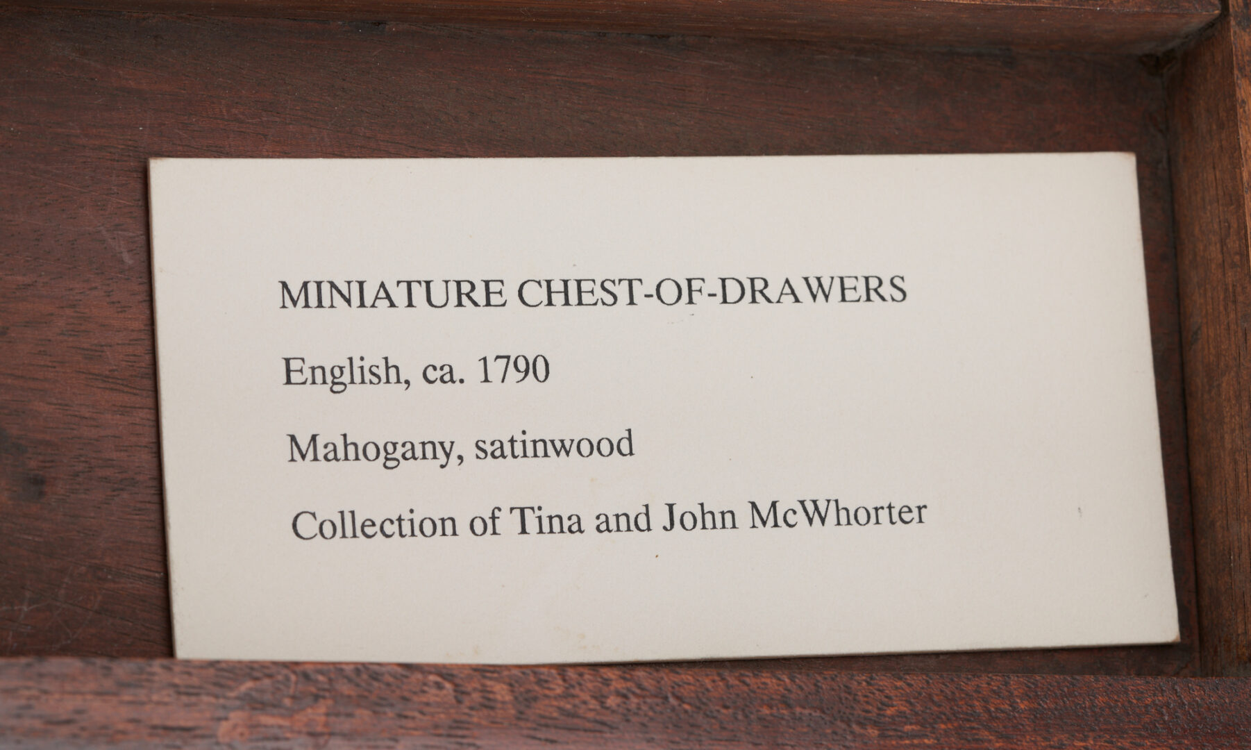 Lot 896: English Miniature Chest, Mahogany & Satinwood, Circa 1800.
