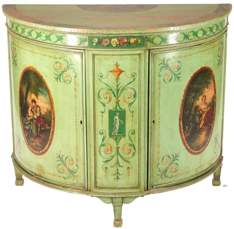 Lot 900: Hepplewhite Style Painted Demilune Cabinet