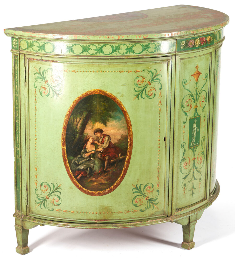 Lot 900: Hepplewhite Style Painted Demilune Cabinet