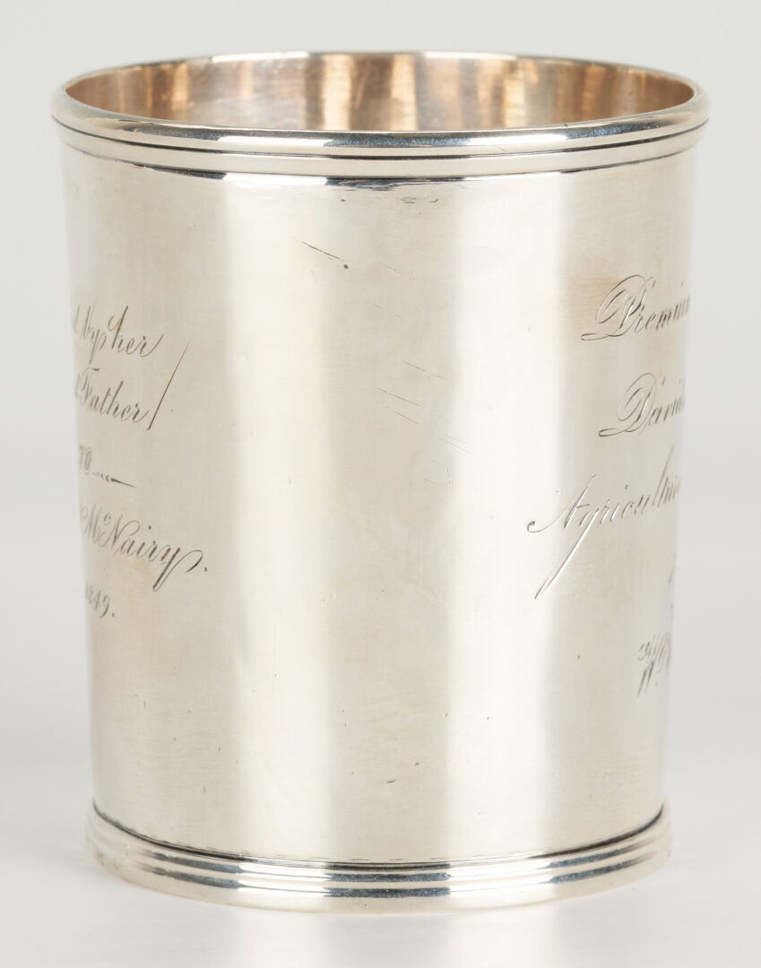 Lot 90: C. Guiteau TN Coin Silver Julep Cup, Agricultural Presentation