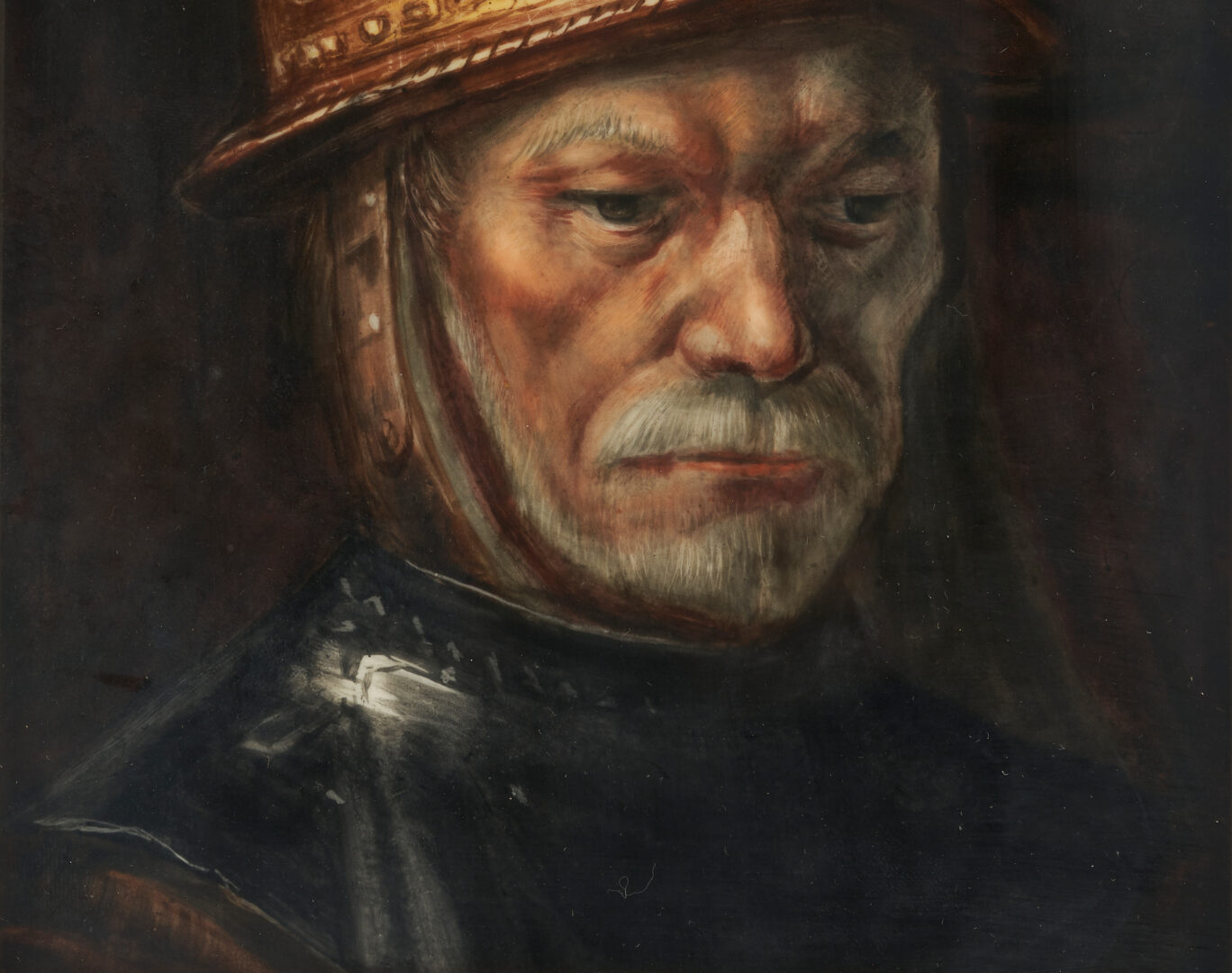 Lot 914: KPM Porcelain Plaque After Rembrandt, Man w/ Golden Helmet