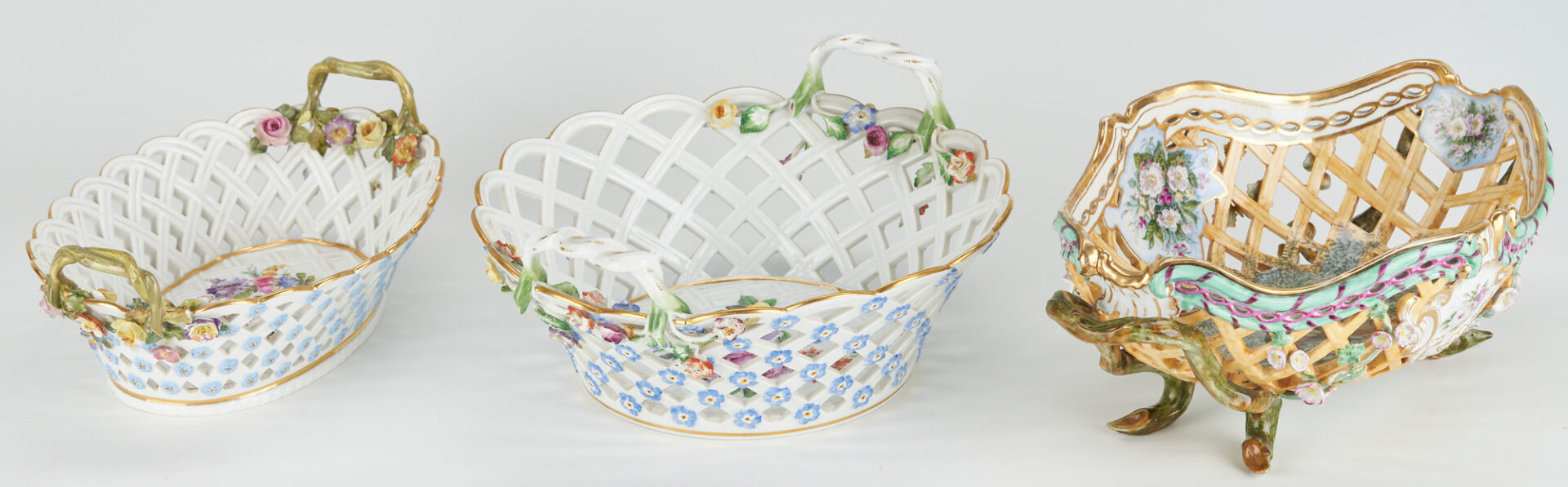 Lot 915: 3 Reticulated Porcelain Baskets, KPM & Meissen