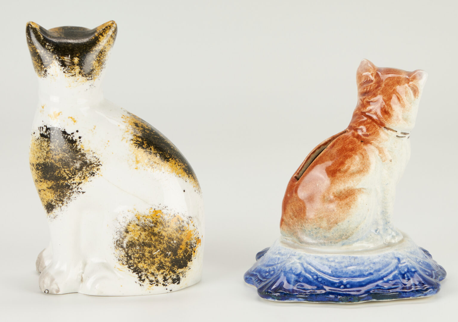Lot 926: 4 Pearlware & Staffordshire Figures, incl. Cat, Bank, Toby Lamp Lighter
