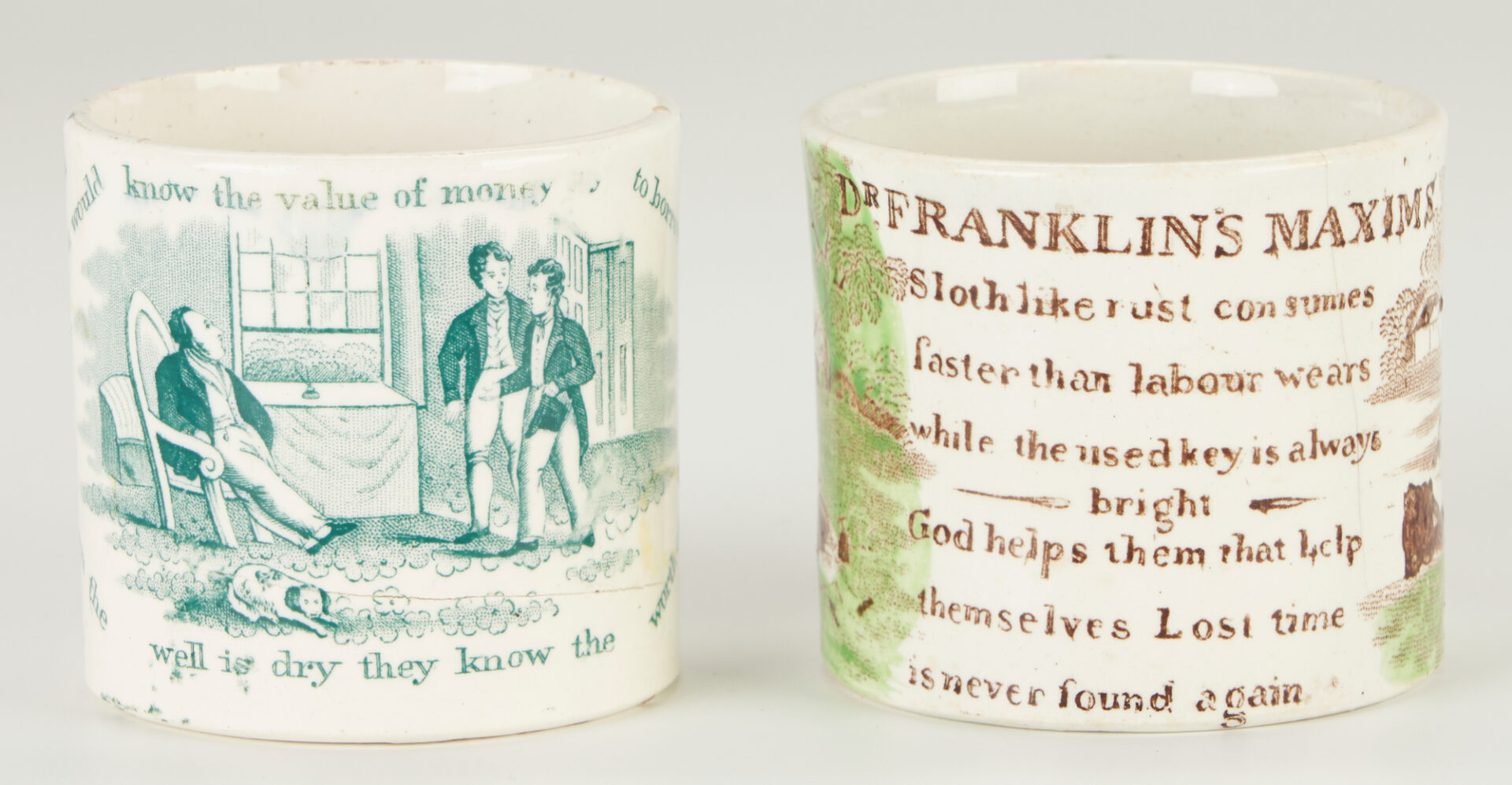 Lot 927: 10 English Staffordshire Pottery Items, incl. Franklin's Maxims