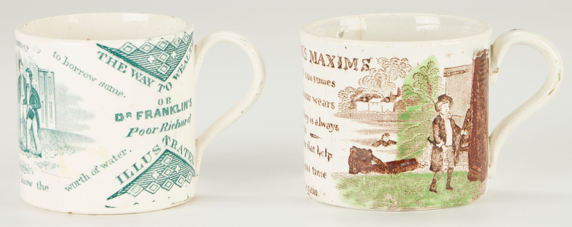 Lot 927: 10 English Staffordshire Pottery Items, incl. Franklin's Maxims