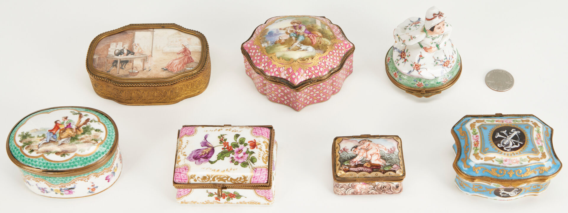 Lot 931: 7 Ormolu Miniature Boxes, incl. Sevres style
