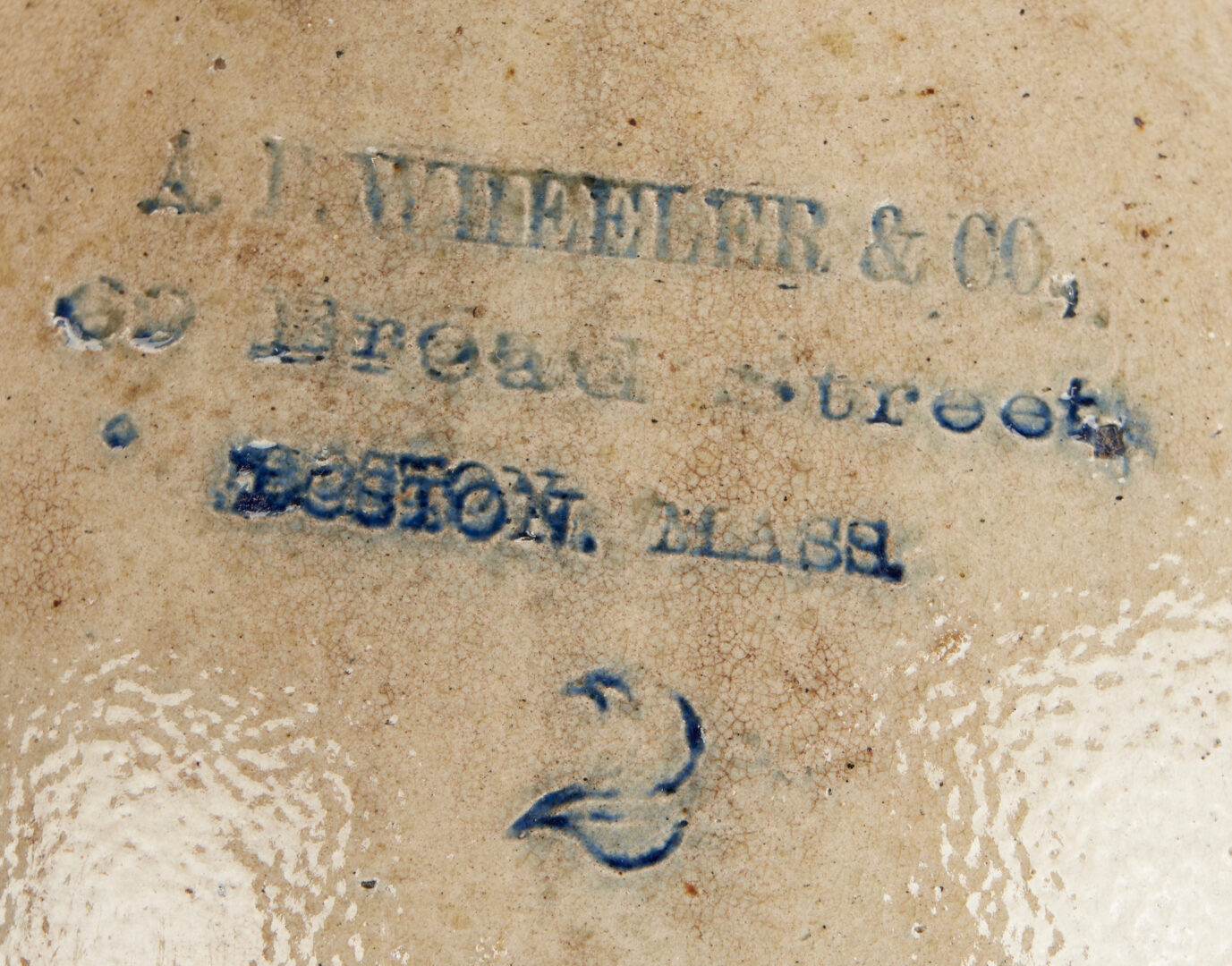 Lot 938: A. B. Wheeler Boston Cobalt Decorated Stoneware Jug, Bird