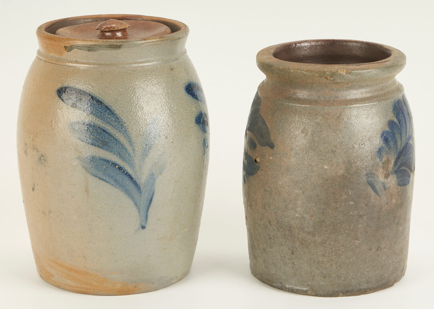 Lot 939: 2 Cobalt Decorated Stoneware 1-Gallon Jars, Poss. Mid-Atlantic