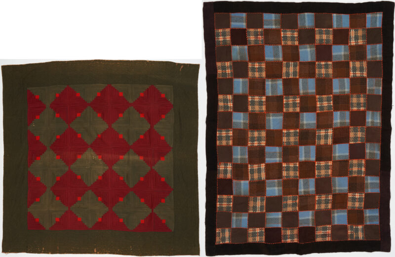 Lot 944: Log Cabin Quilt C.1890s & One-Patch Wool Plaid Lap Robe C. 1930s