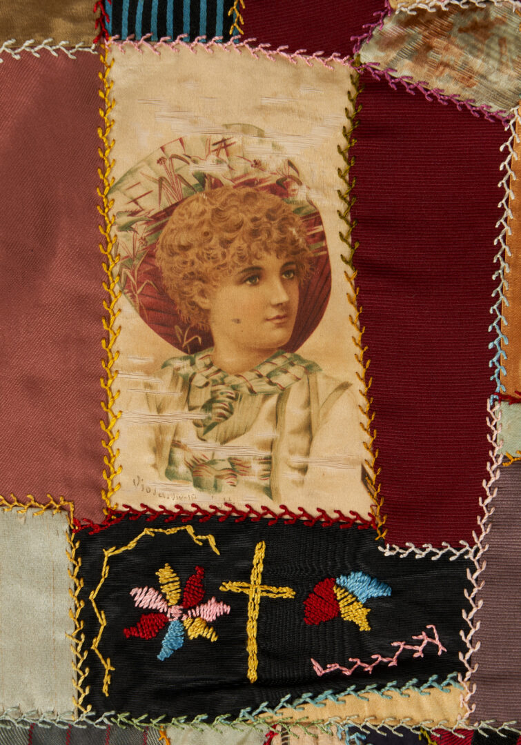 Lot 947: 2 American Crazy Quilts incl. Small Piece Quilt Top & Embroidered Velvet Quilt