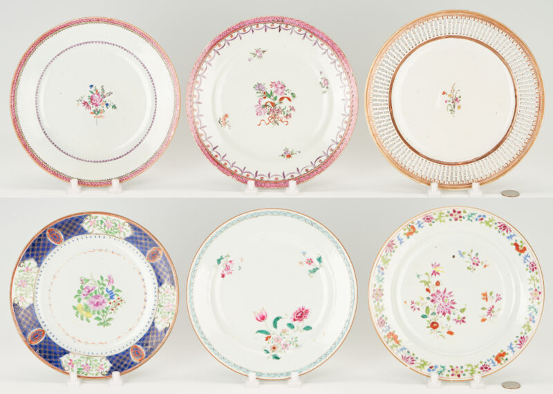 Lot 963: 6 Early Chinese Export Famille Rose Porcelain Plates