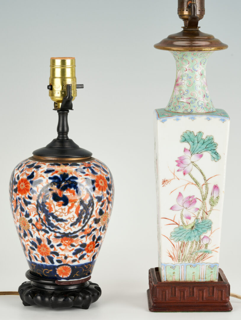 Lot 966: 2 Asian Porcelain Table Lamps, Famille Rose Vase & Imari Ginger Jar