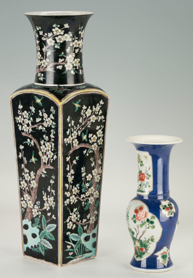 Lot 967: 2 Chinese Vases: Famille Noir & Famille Verte Powder Blue