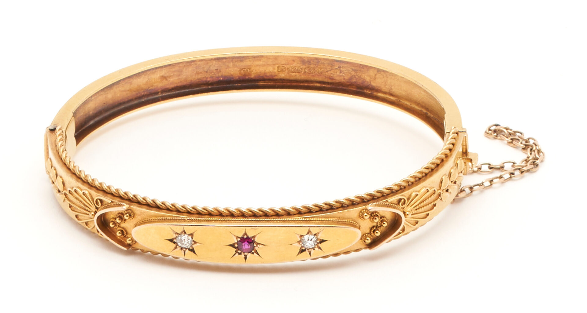 Lot 998: English Victorian 15K Ruby & Diamond Bangle Bracelet