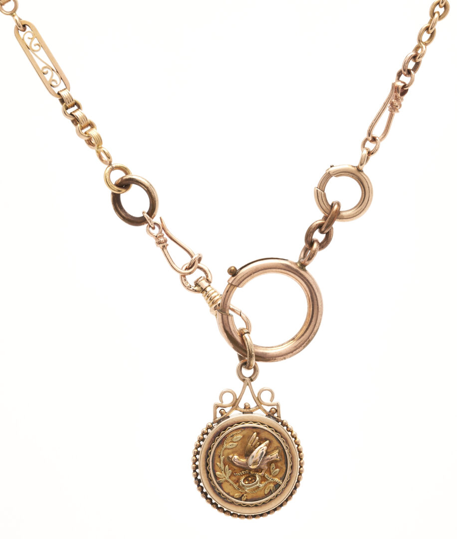 Lot 1031: Gold Pocket Watch Chain & Repousse Fob