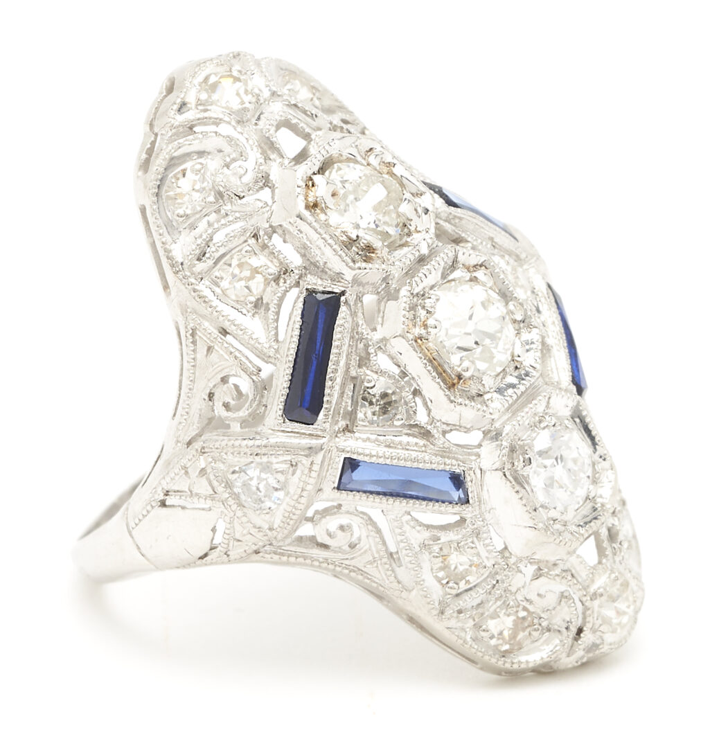 Lot 1059: Art Deco Platinum Diamond & Sapphire Ring