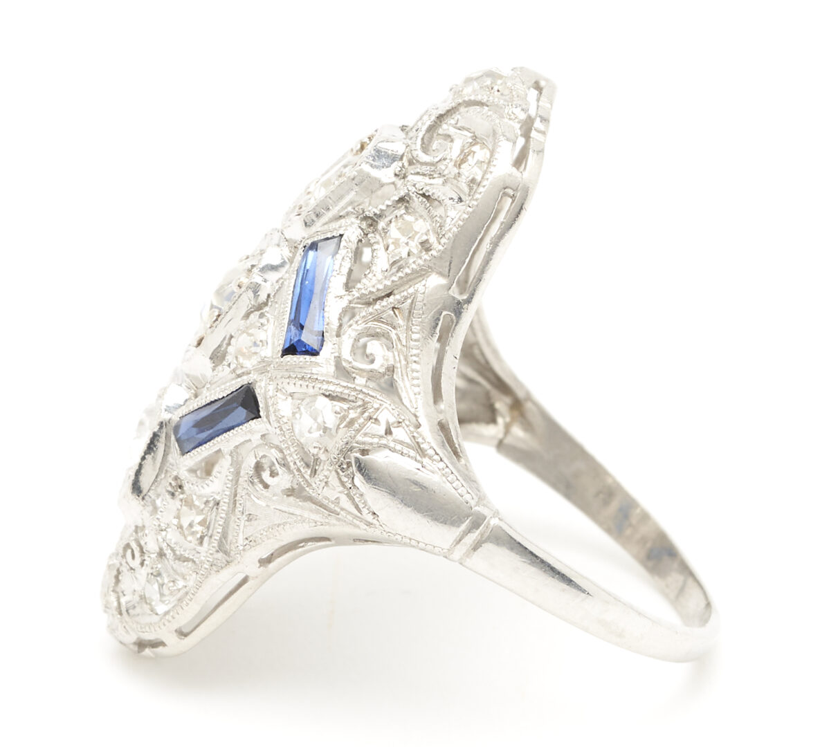 Lot 1059: Art Deco Platinum Diamond & Sapphire Ring